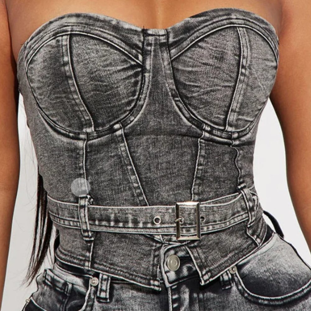 Denim, Acid Washed Black, Size: MEDIUM, Western Corset top.